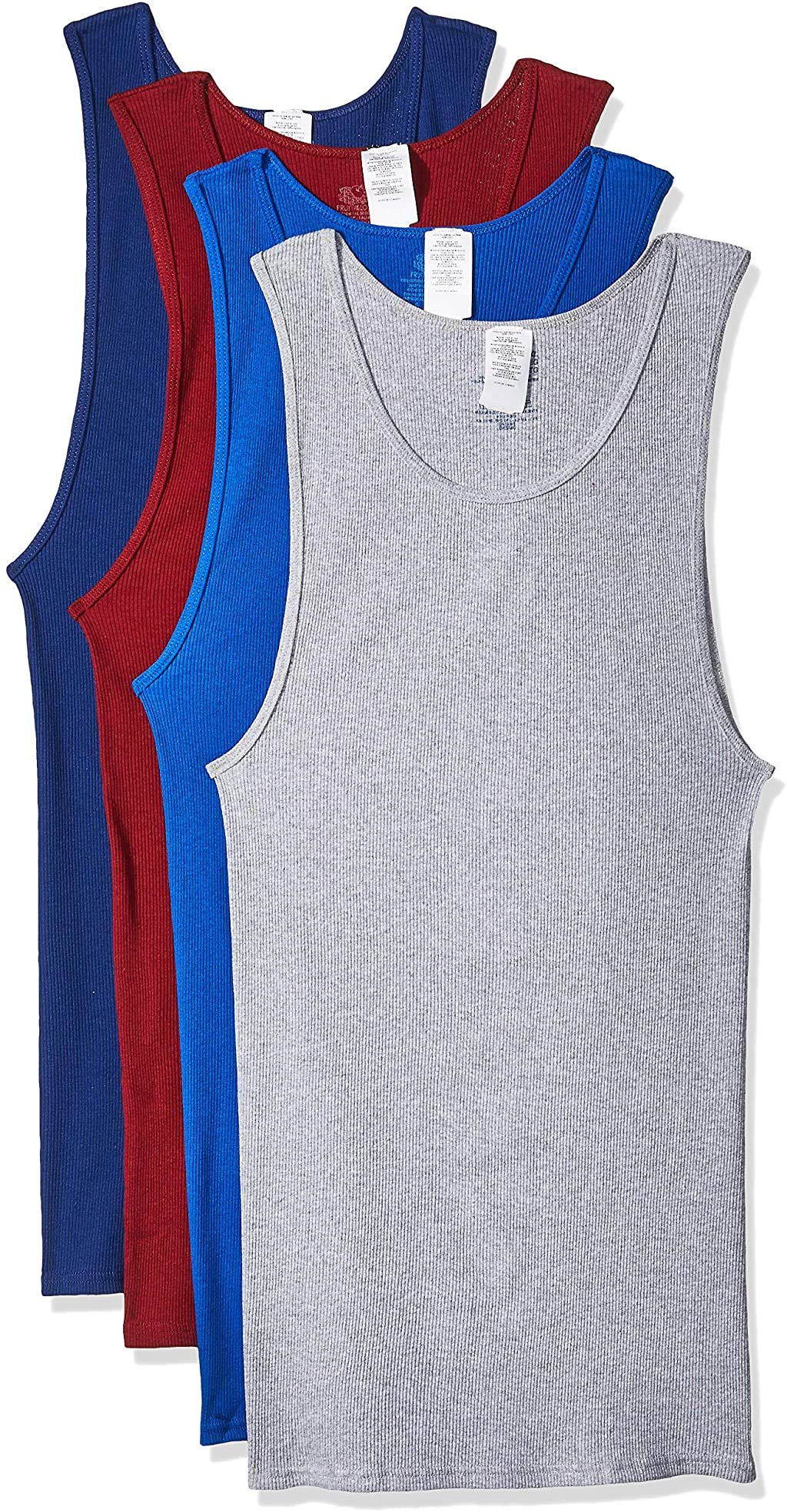 Fruit of the Loom Men's 100% Cotton A-Shirts Tank Tops Undershirts (Assorted Solids, Small)