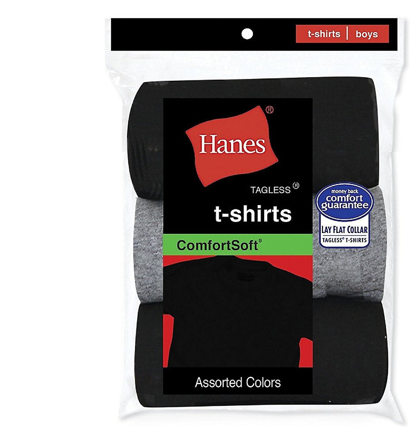 Hanes ComfortSoft Tagless Boys' Crewneck T-Shirt 3-Pack # B2138 (Black & Grey, Small)