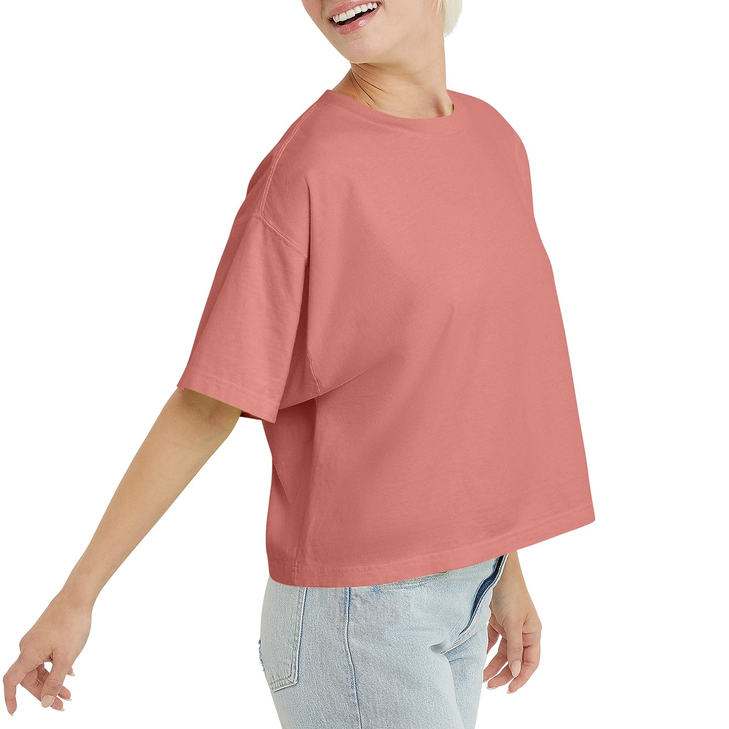 Hanes Comfortblend Originals Garment Washed T-Shirt, Crewneck Crop Tees for Women, Nantucket RED