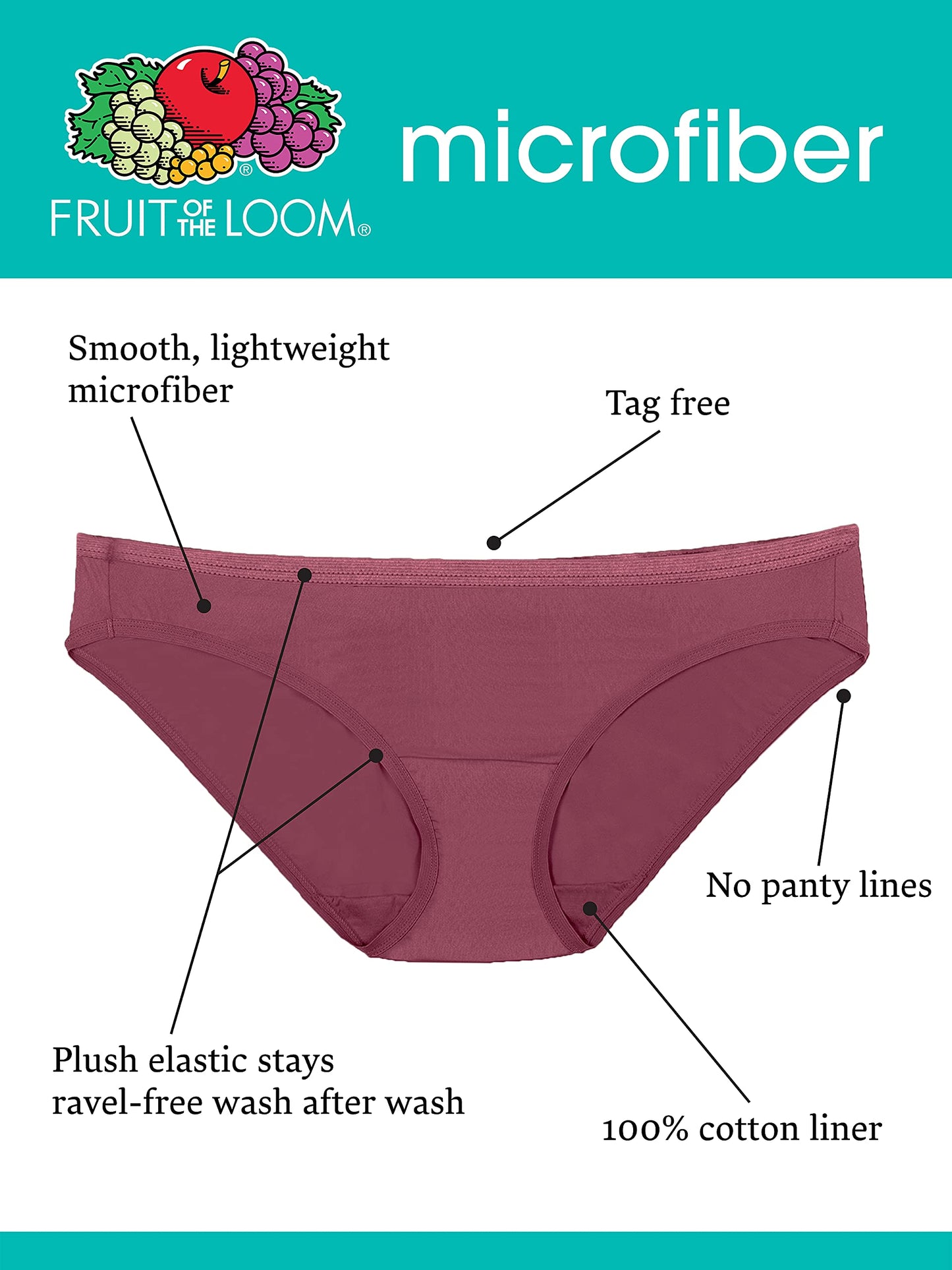 Fruit of the Loom womens Microfiber Panties (Regular & Plus Size) underwear, Brief - 6 Pack Assorted, 7 US