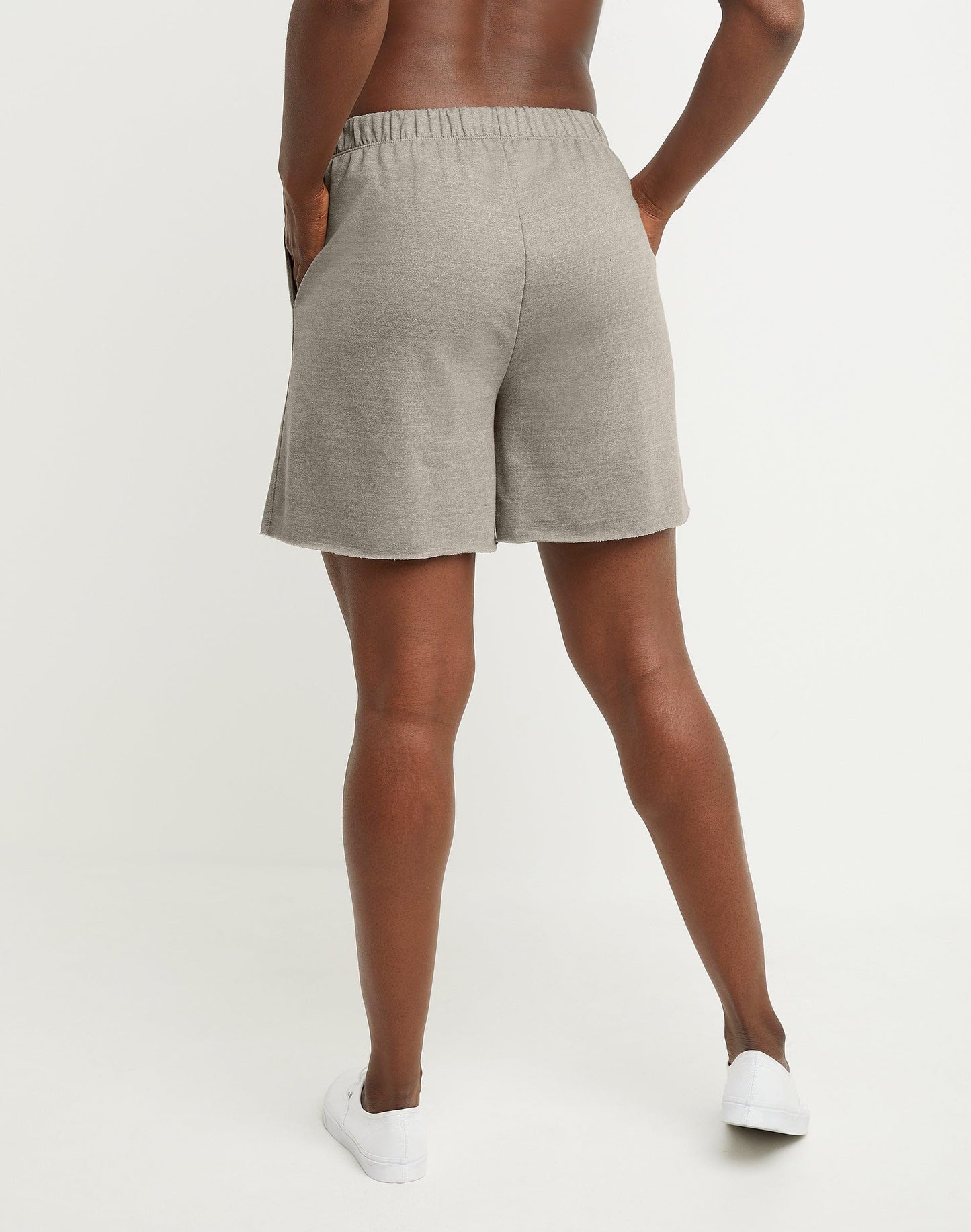 Hanes Comfortblend Women's Originals French Terry, Lightweight Fleece Raw Edge Hem Shorts, 5", Available in Plus, Cactus
