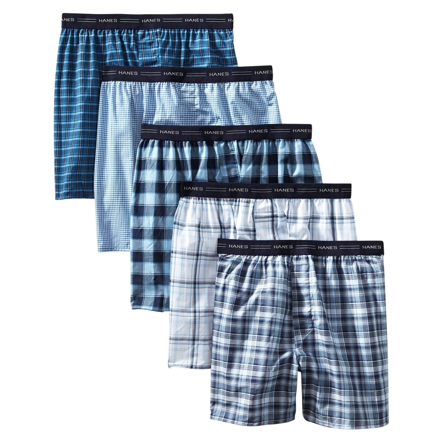 Hanes Men's 5-Pack Boxer with Exposed Waistband (Medium, Plaids / Prints Exposed Waistband)