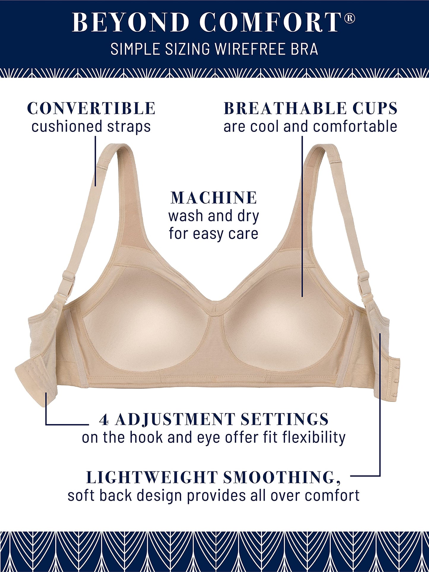 Vanity Fair Women's Wireless Bra, Soft Smoothing Fabrics, Simple Sizing Available S-3XL, Breathable Cups-Flushed Fig