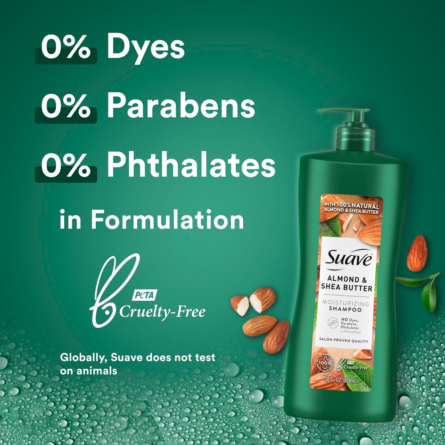 Suave Professionals Moisturizing Shampoo for Dry Hair Almond and Shea Butter Paraben-free and Dye-free 28 oz, Pack of 4