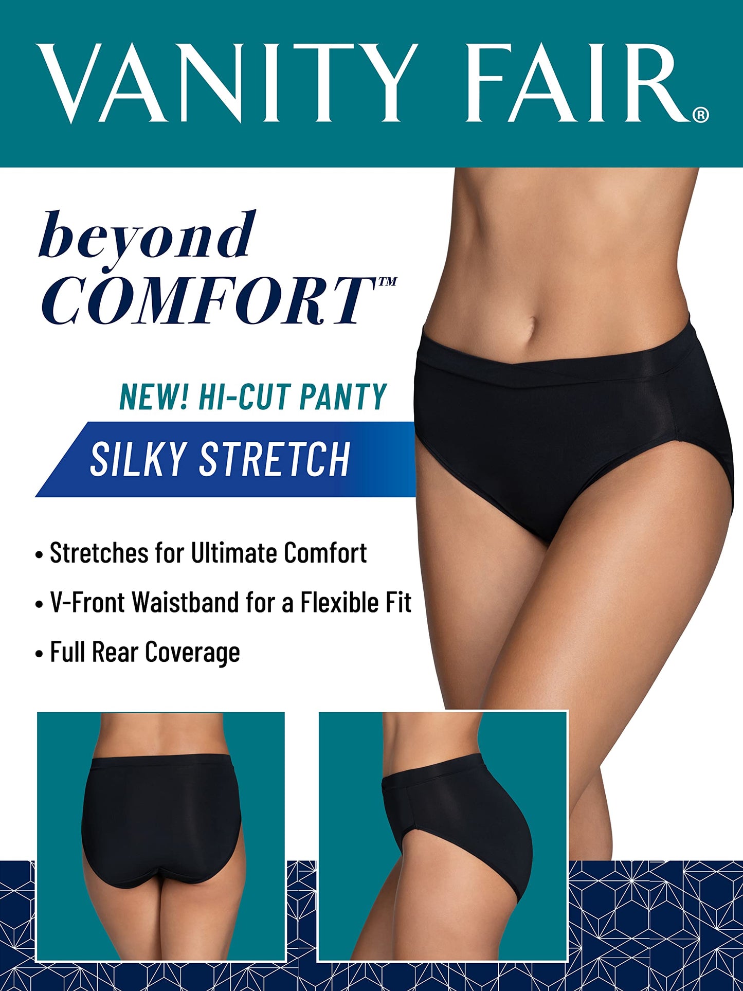 Vanity Fair Women's Beyond Comfort Hi Cut Panties, Seamless Waist-Black, 9
