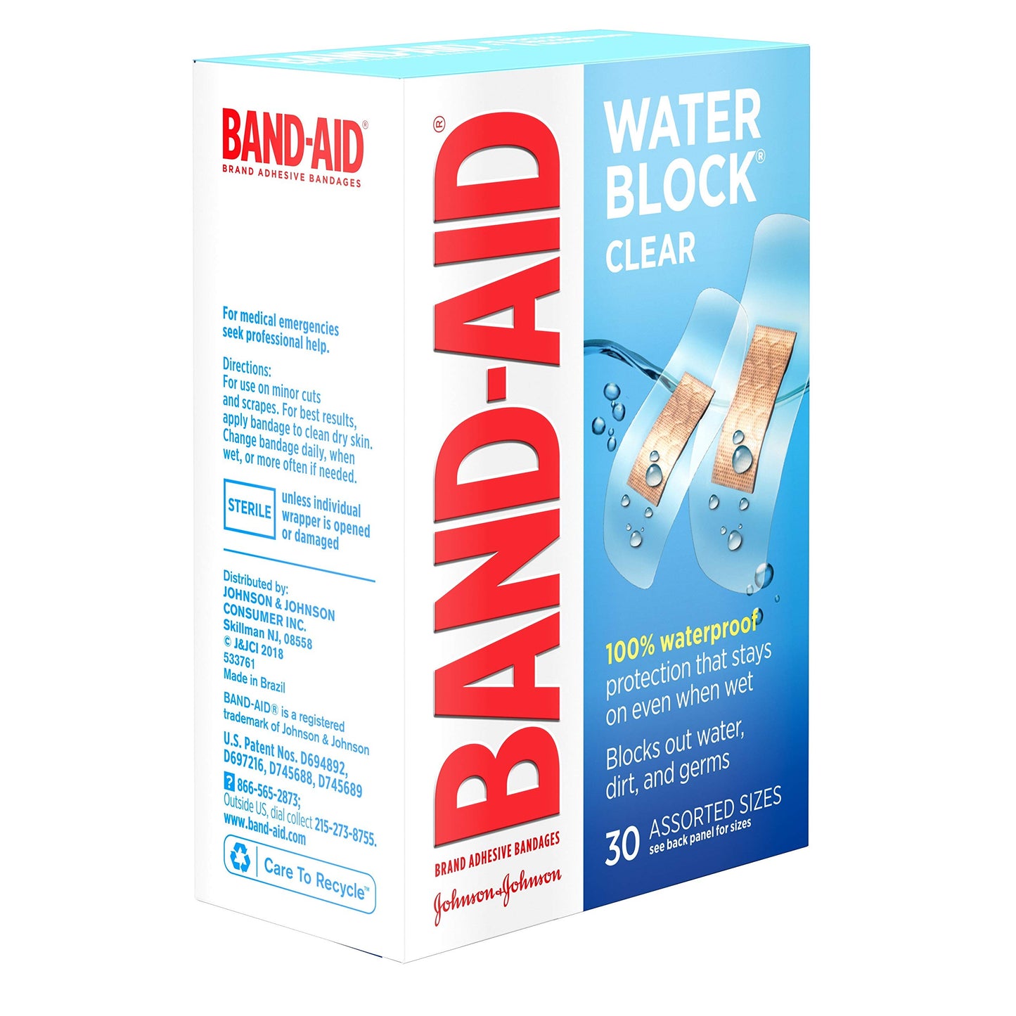 BAND-AID Bandages Water Block Plus Clear Assorted Sizes 30 Each (Pack of 2)