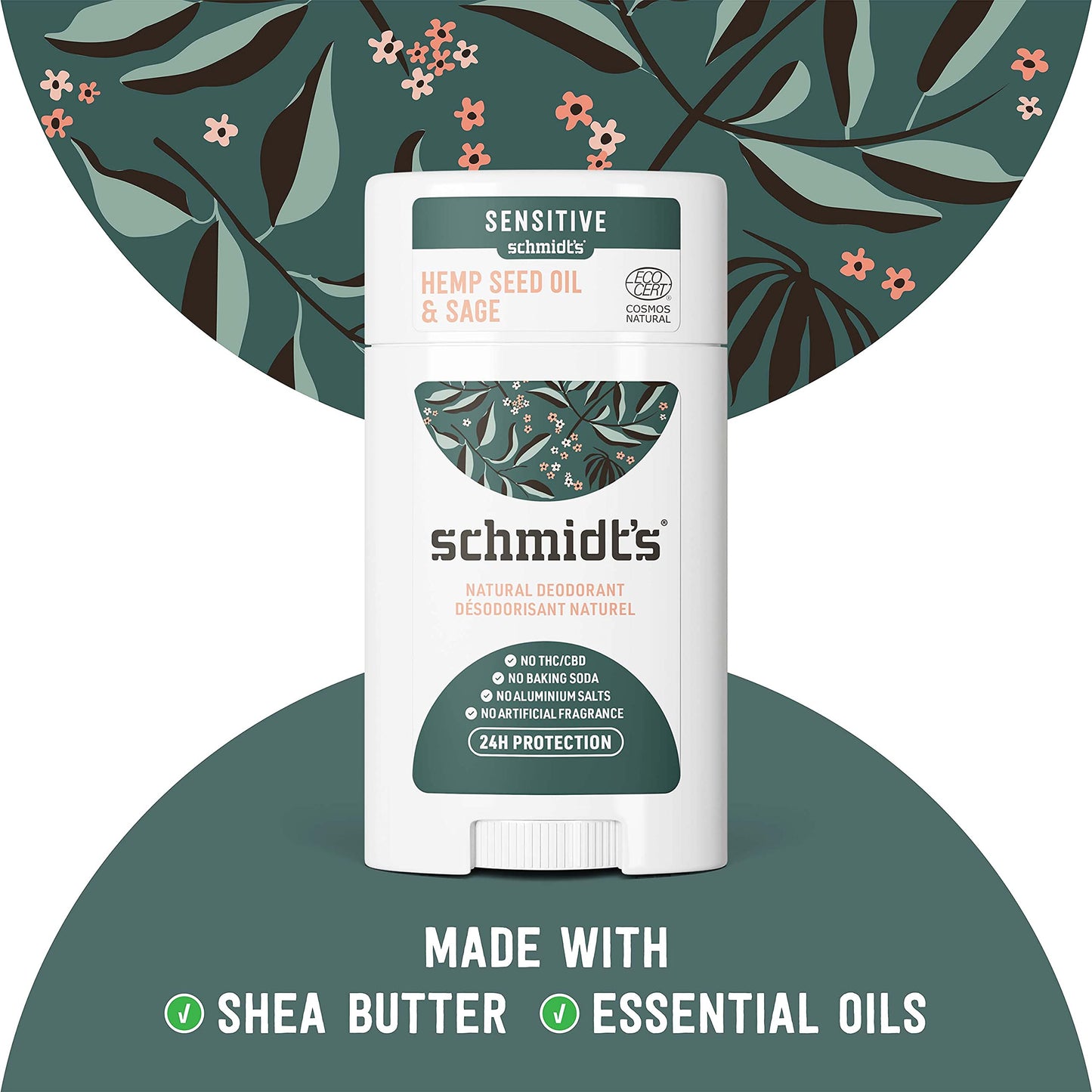 Schmidt's Aluminum Free Natural Deodorant for Women and Men, Hemp Seed Oil and Sage for Sensitive Skin with 24 Hour Odor Protection, Certified Cruelty Free, Vegan Deodorant, 3.25 oz,vetiver,sage,WHITE