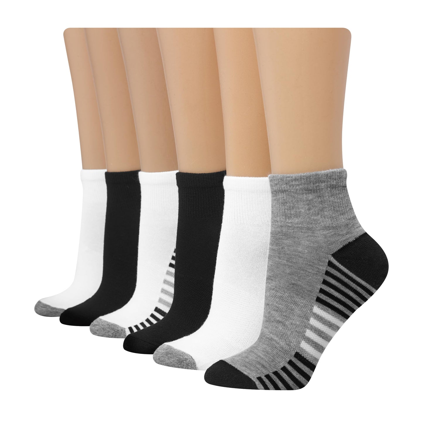 Hanes womens 6-pair Comfort Fit Ankle Sock, Grey/White/Black, 8 12 US