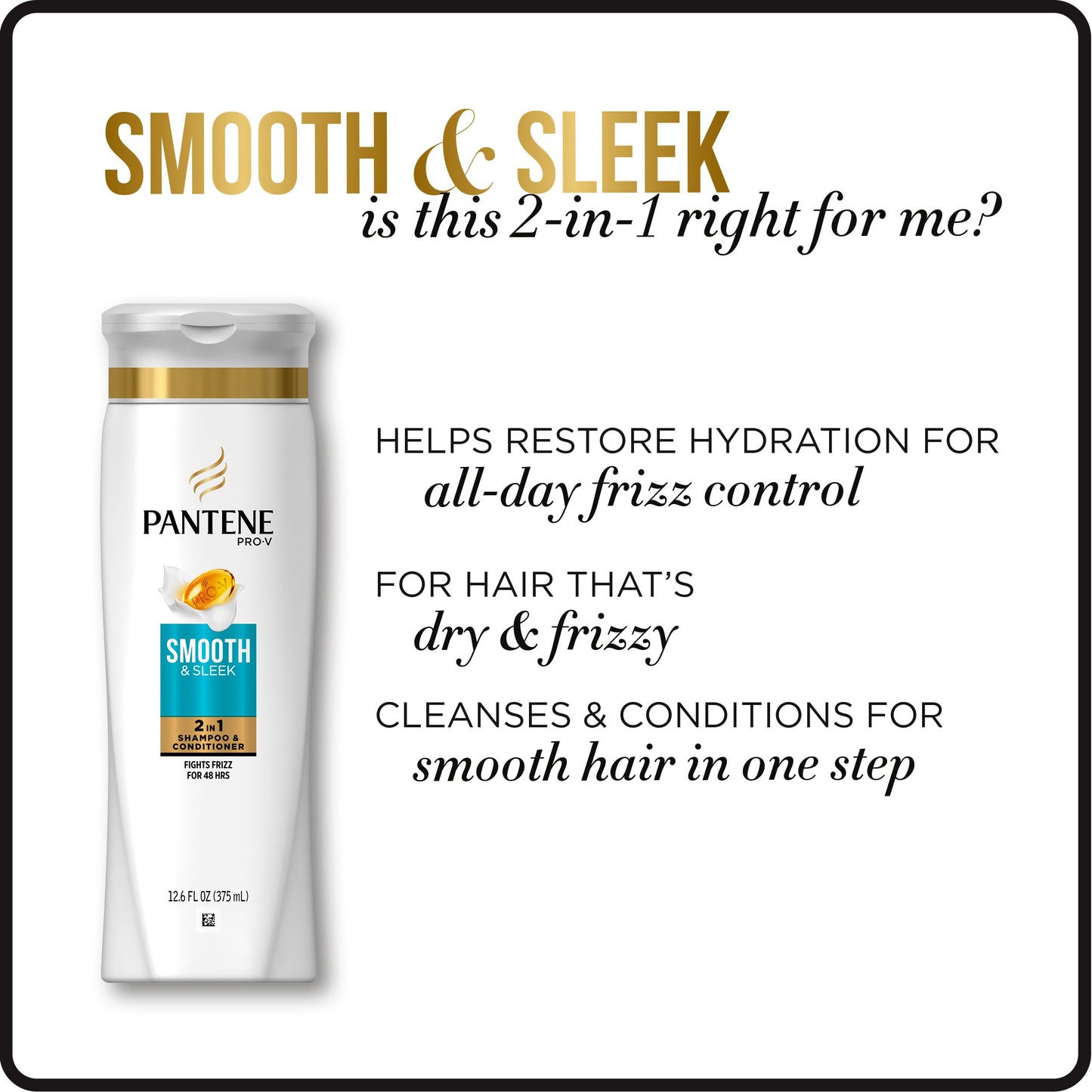 Pantene Pro-V Smooth & Sleek 2 In 1 Shampoo & Conditioner, 20.1 Fl Oz, 20.100000000000001 Fl Oz