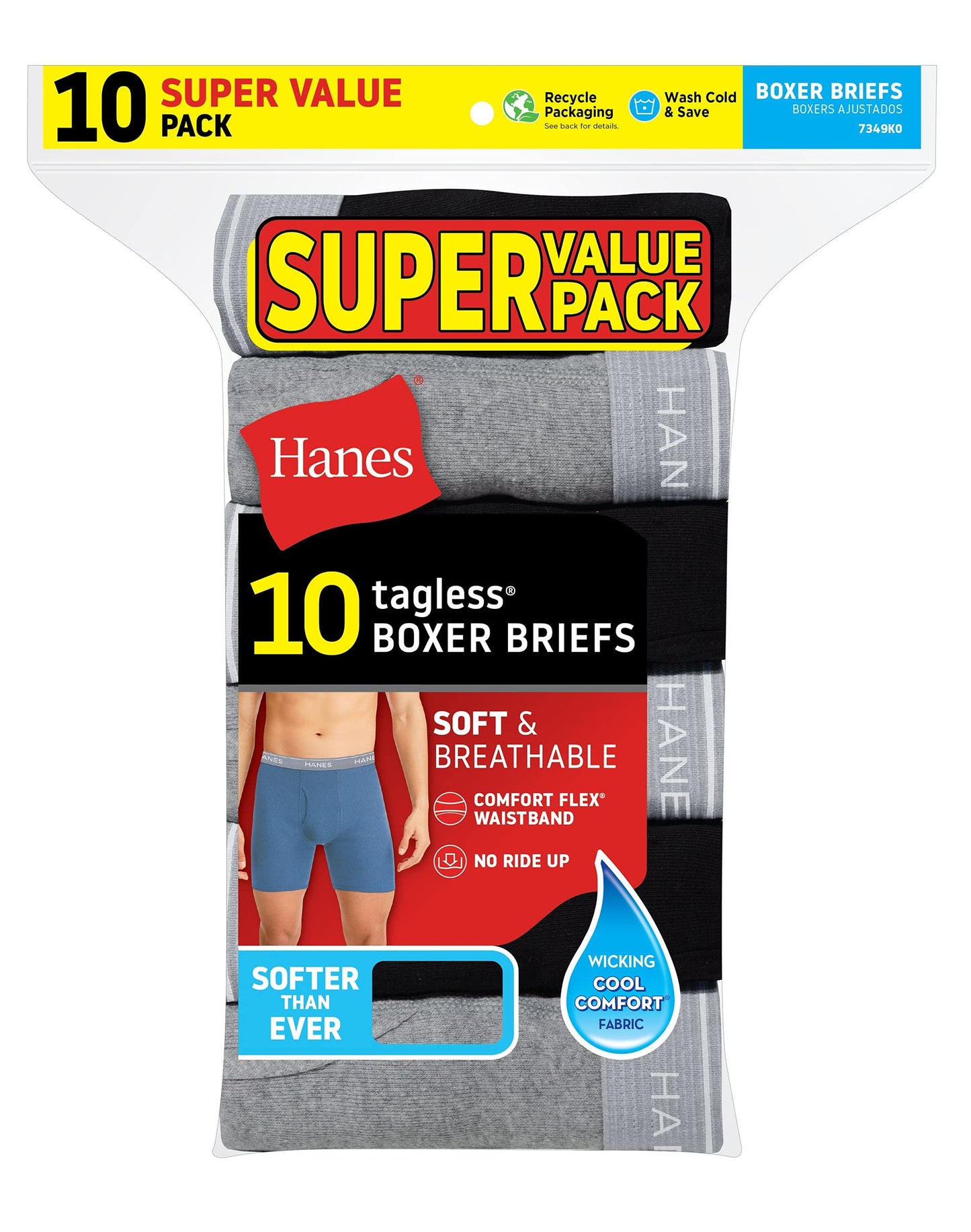 Hanes Mens Boxer Briefs With ComfortFlex Waistband 10-Pack, 3XL, Assorted