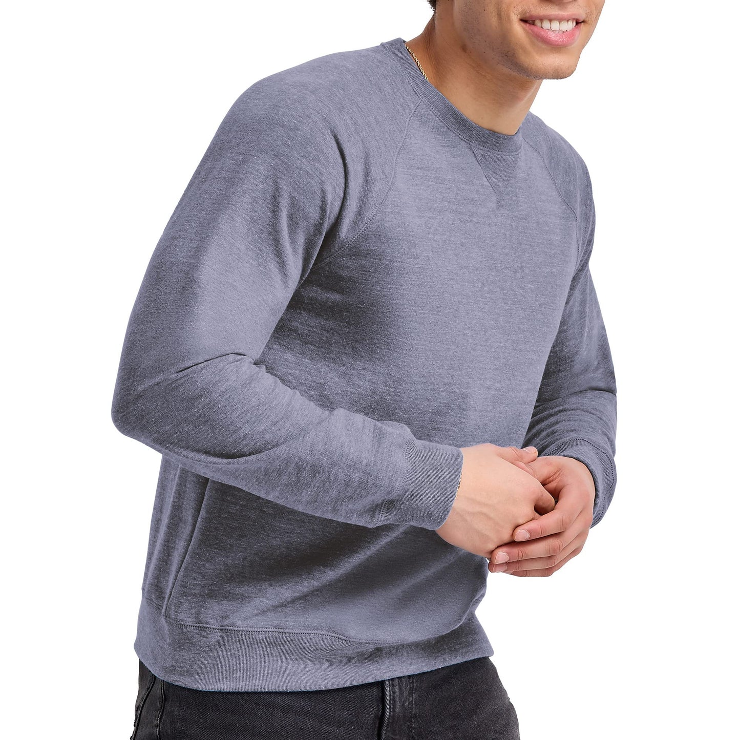 Hanes Men's Crewneck Sweatshirt, Tri-Blend French Terry, Navy Pe Heather, Medium