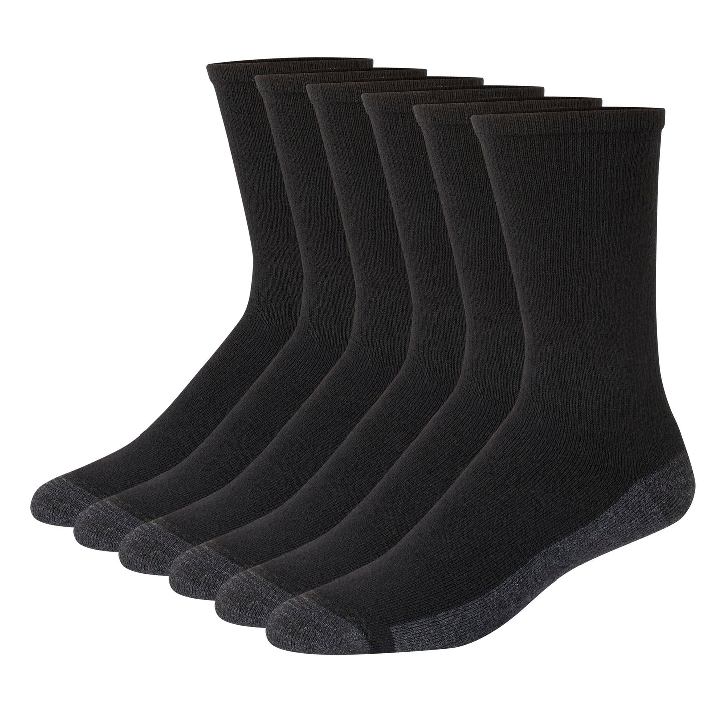 Hanes Mens Max Cushioned Socks, Moisture-wicking With Odor Control, 6-pack B&T ComfortTop White Crew, Black/Grey Foot Bottom - 6 Pack, 12-14 US