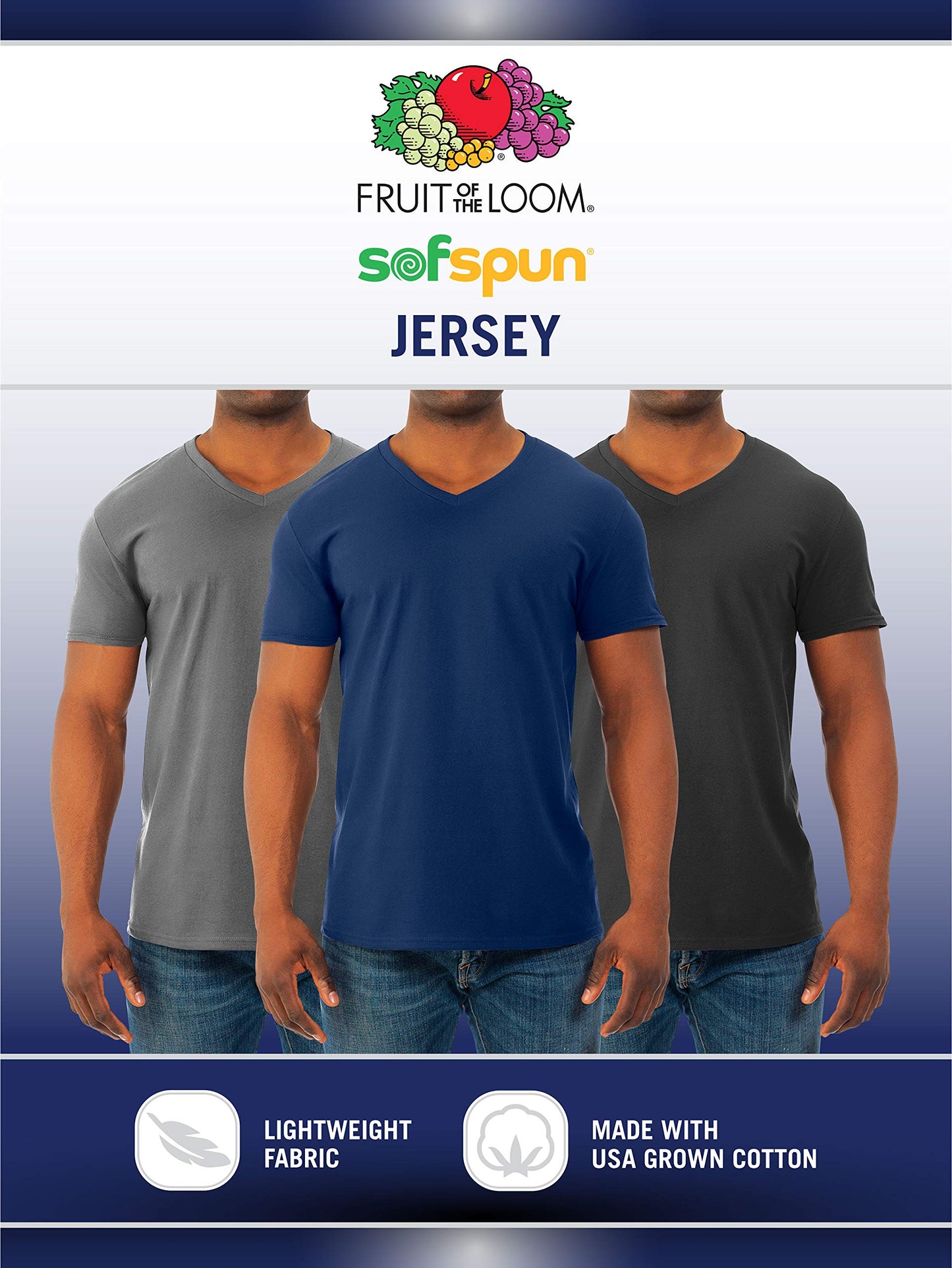 Fruit of the Loom Men's Lightweight Cotton Tees (Short & Long Sleeve), V-Neck-2 Pack-White, XX-Large