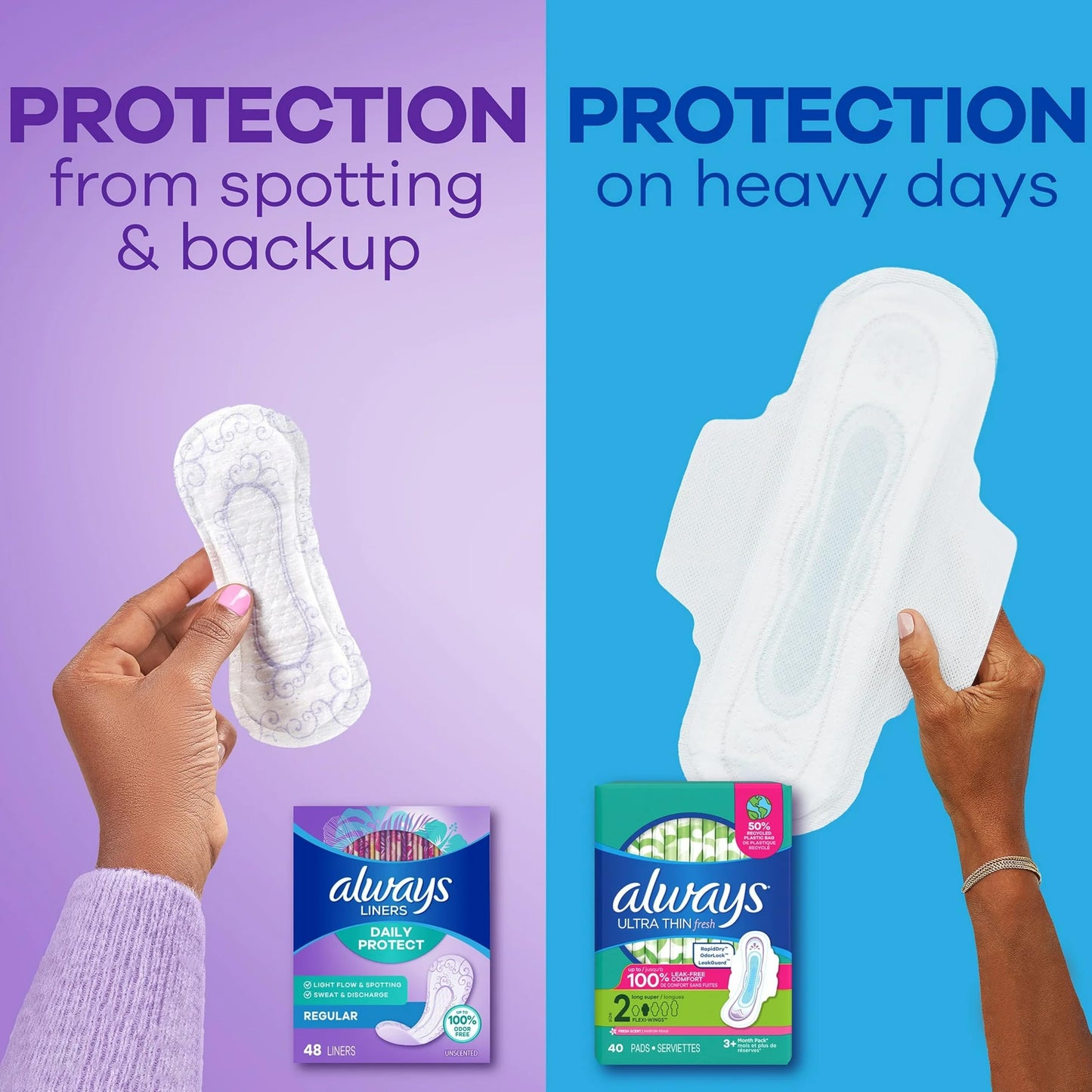 Always Radiant Pantyliners, Regular, Unscented, 48 Count, 2 Pack. (Includes 96 Pantiliners Total.)