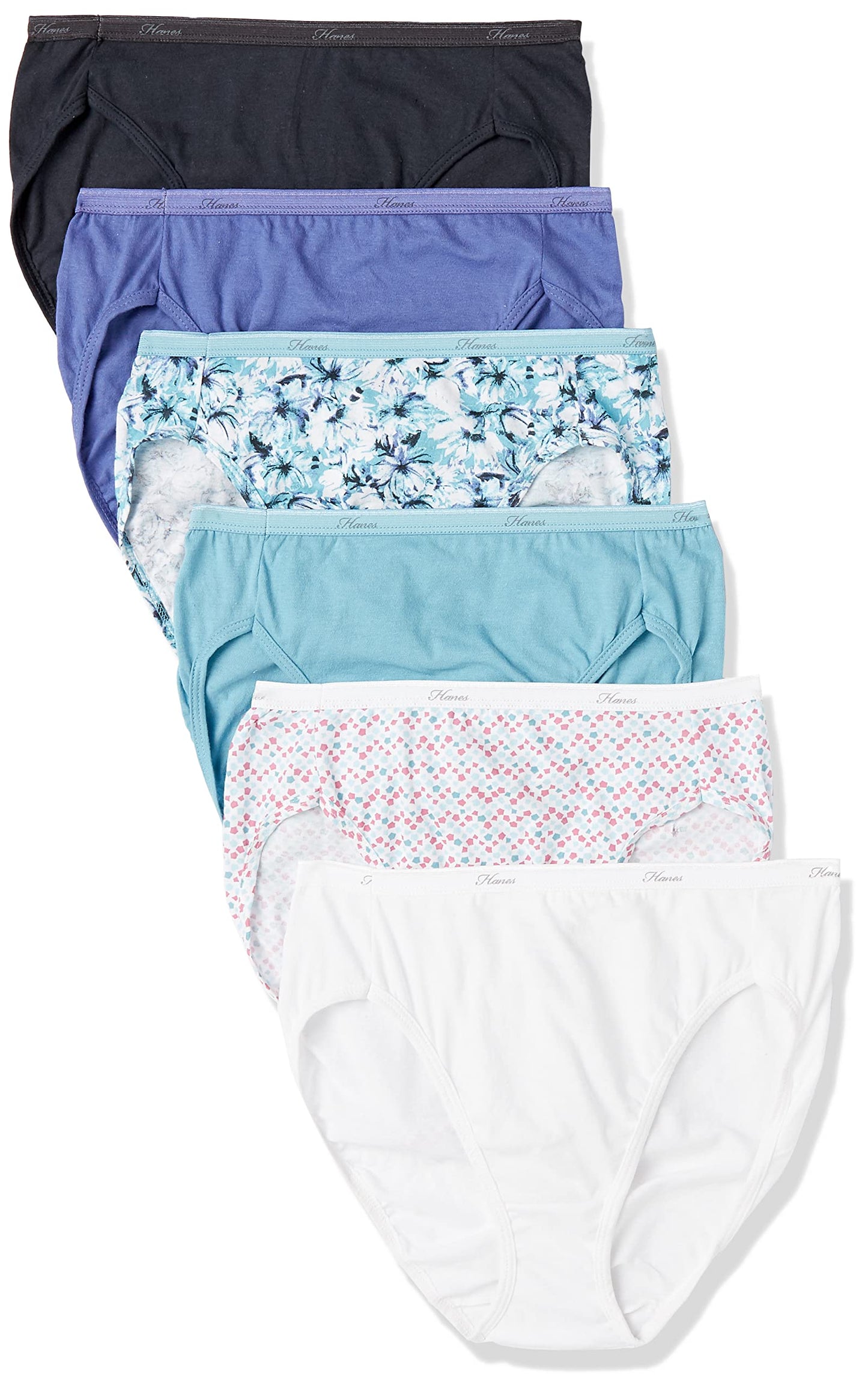 Hanes Womens No Ride Up Cotton Hi-Cut Panties 6-Pack (PP43WB) (5, Assoretd Prints)