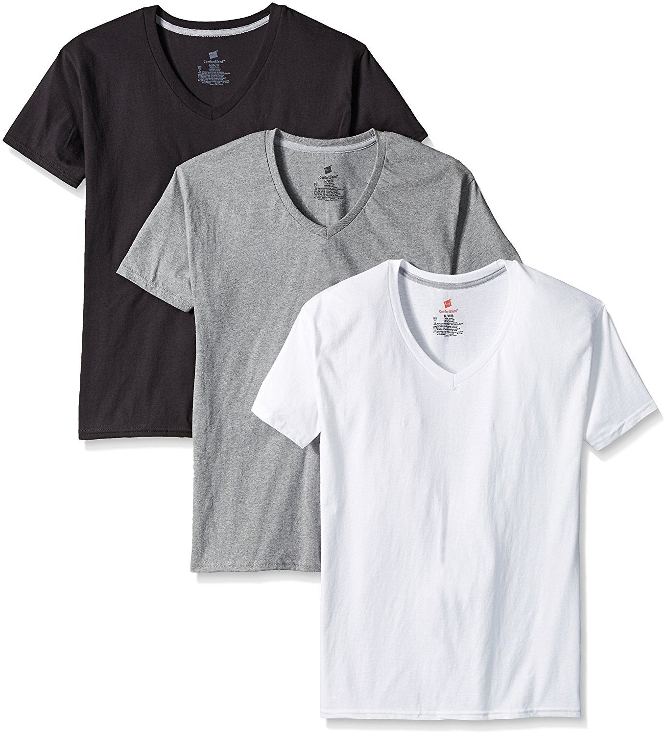 Hanes Men's ComfortBlend 6-Pack V-Neck T-Shirts (ComfortBlend: Black, White & Grey, Small)