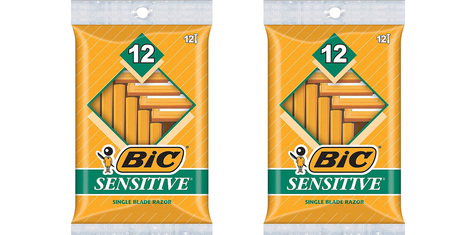 BIC Basic Sensitive Single Blade Disposable Shaver (24 Count, Pastel, Men with Sensitive Skin)