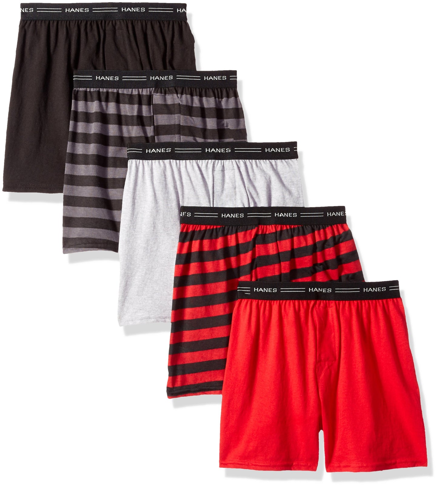 Hanes Boys' Exposed Elastic Knit Boxer,Assorted Solids,Medium,Pack of 5