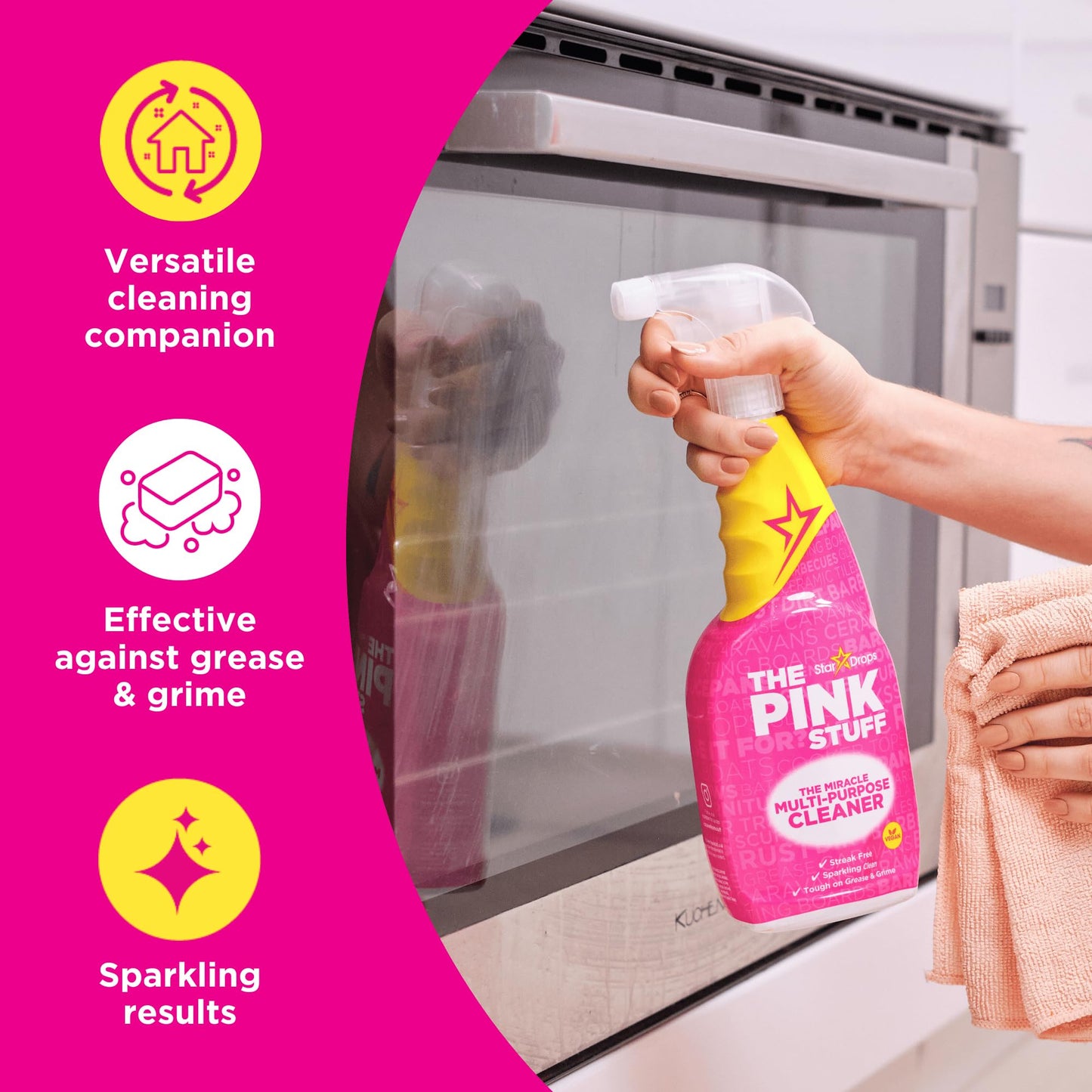 Stardrops The Pink Stuff Miracle Cleaning Bundle - Multi-Purpose Paste, Spray & Cream Cleaner (3-Pack) - Tough on Stains, Gentle on Surfaces