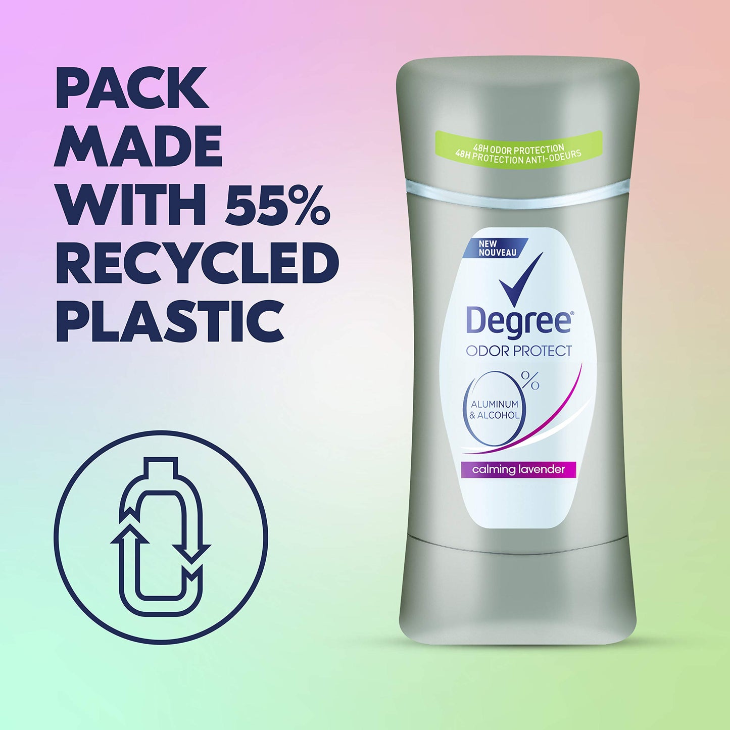 Degree 0% Aluminum Free Deodorant 48H Odor Protection Calming Lavender Deodorant for Women, 2.6 Ounce (Pack of 4)