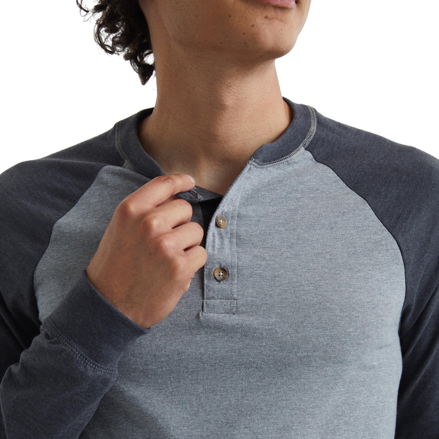 Hanes mens Beefy Long Sleeve Three-button Henley Shirt, Oxford Gray/Navy Heather, Large US