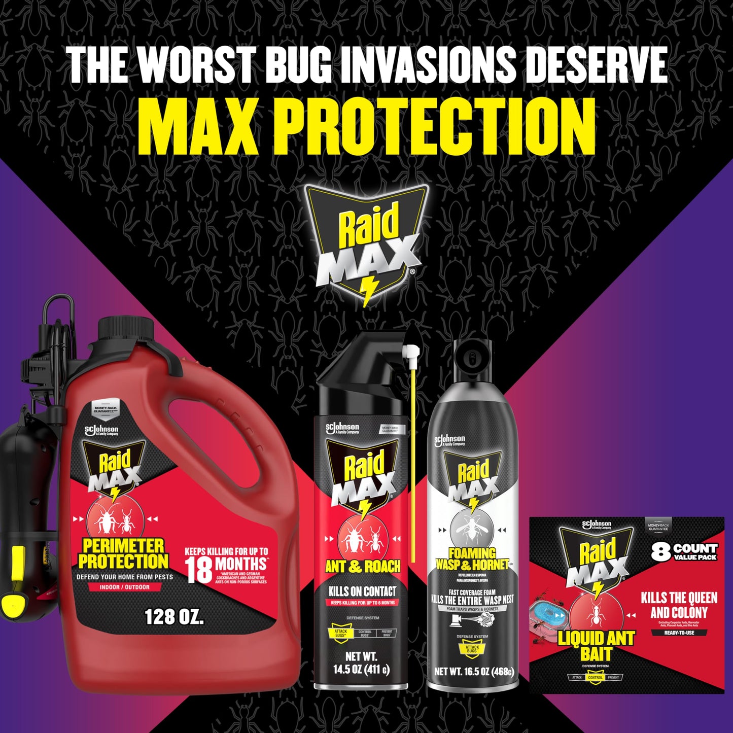 Raid MAX Perimeter Protection, 1 Gallon, Indoor & Outdoor Insecticide Spray with Reusable Electric Sprayer