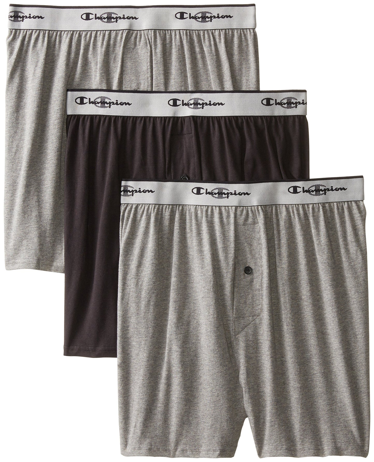 Champion Men's 3-Pack Knit Boxer, Gray/Black, X-Large