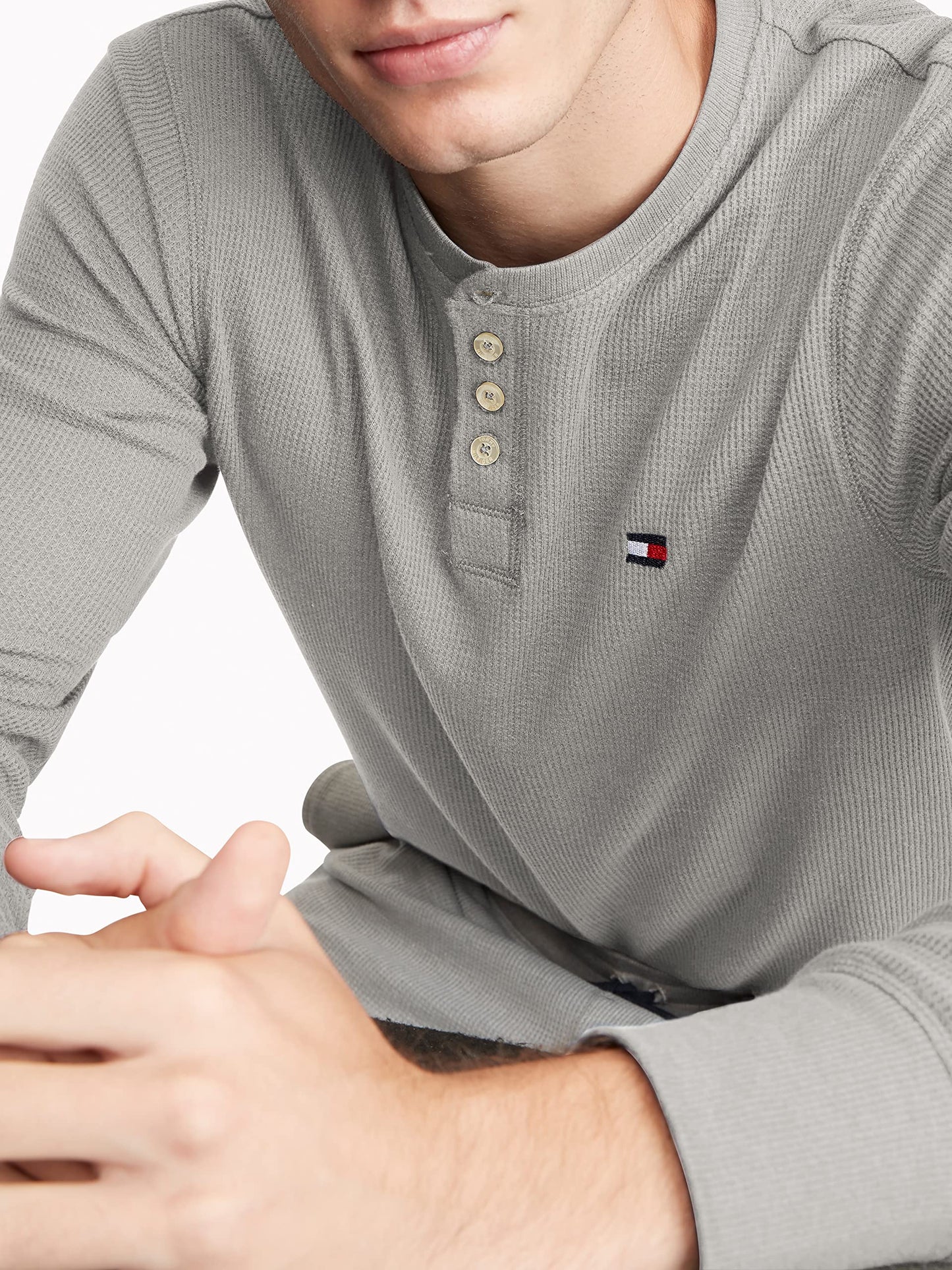 Tommy Hilfiger Mens Modern Essentials Long Sleeve Henley Grey Heather
