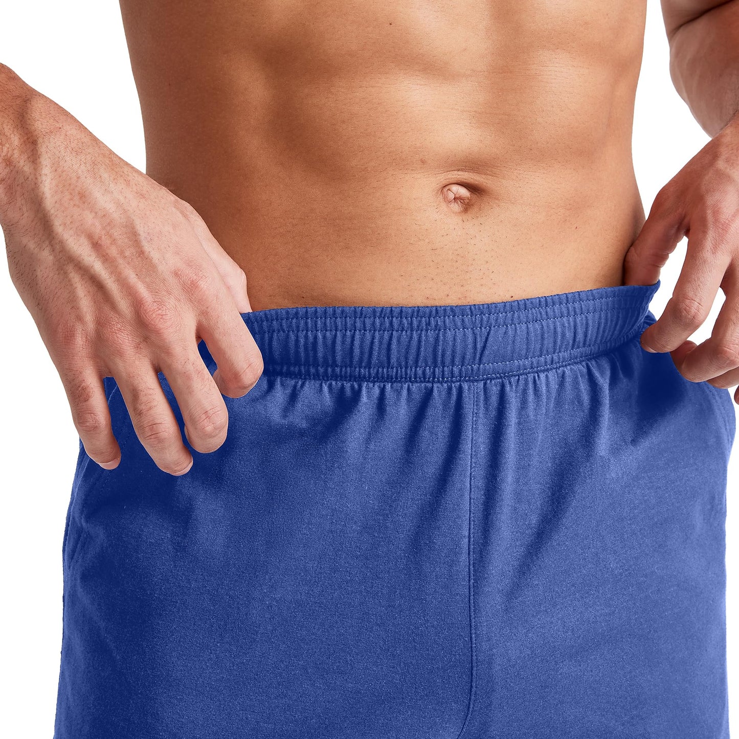 Hanes Men's Originals Cotton Pockets, Pull-On Jersey Gym Shorts, 7", Deep Forte Blue