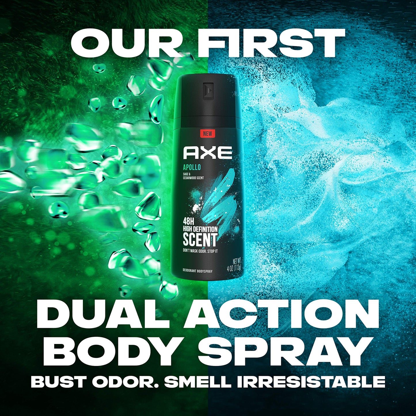 AXE Apollo Body Spray Deodorant For Long-Lasting Odor Protection, Sage And Cedarwood Deodorant For Men Formulated Without Aluminum 4.0 Oz (Pack of 12)