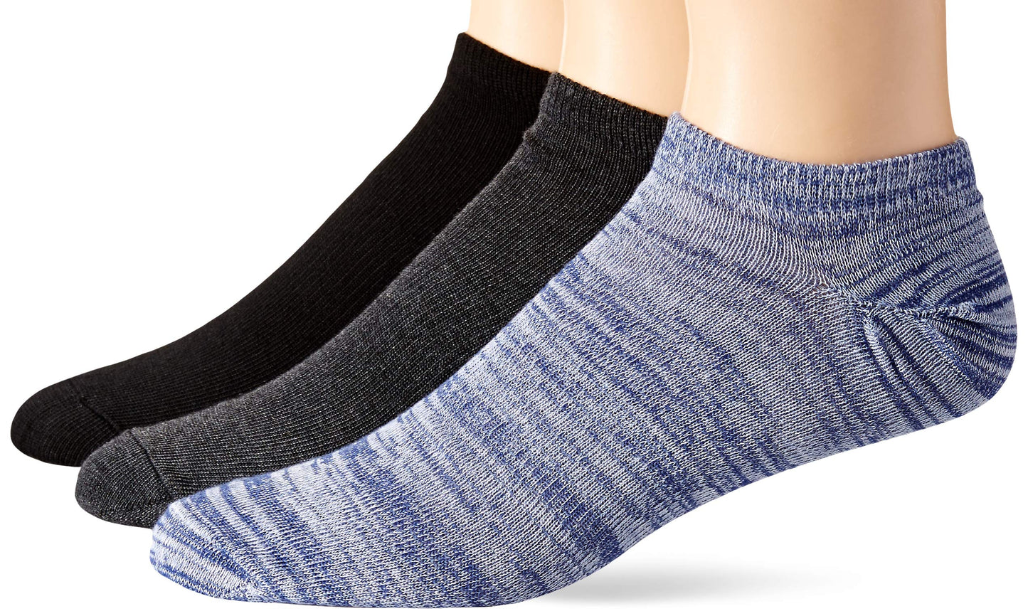Hanes Men's No Show Socks, Blue/Dark Charcoal/Black Assorted, 6-12