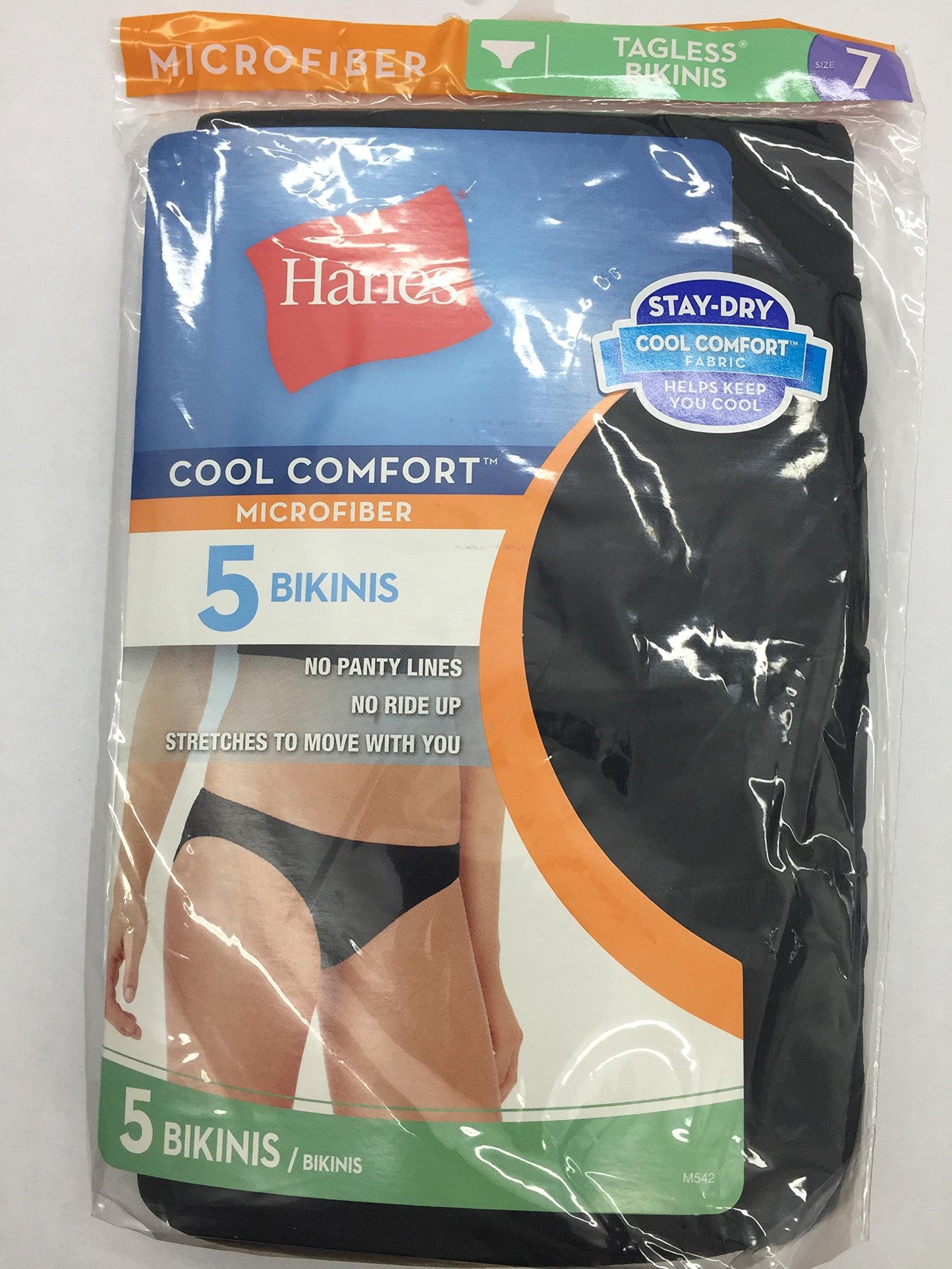 Hanes Cool Comfort Women`s Microfiber 5 Bikinis Panties, M542AS, SIZE 8