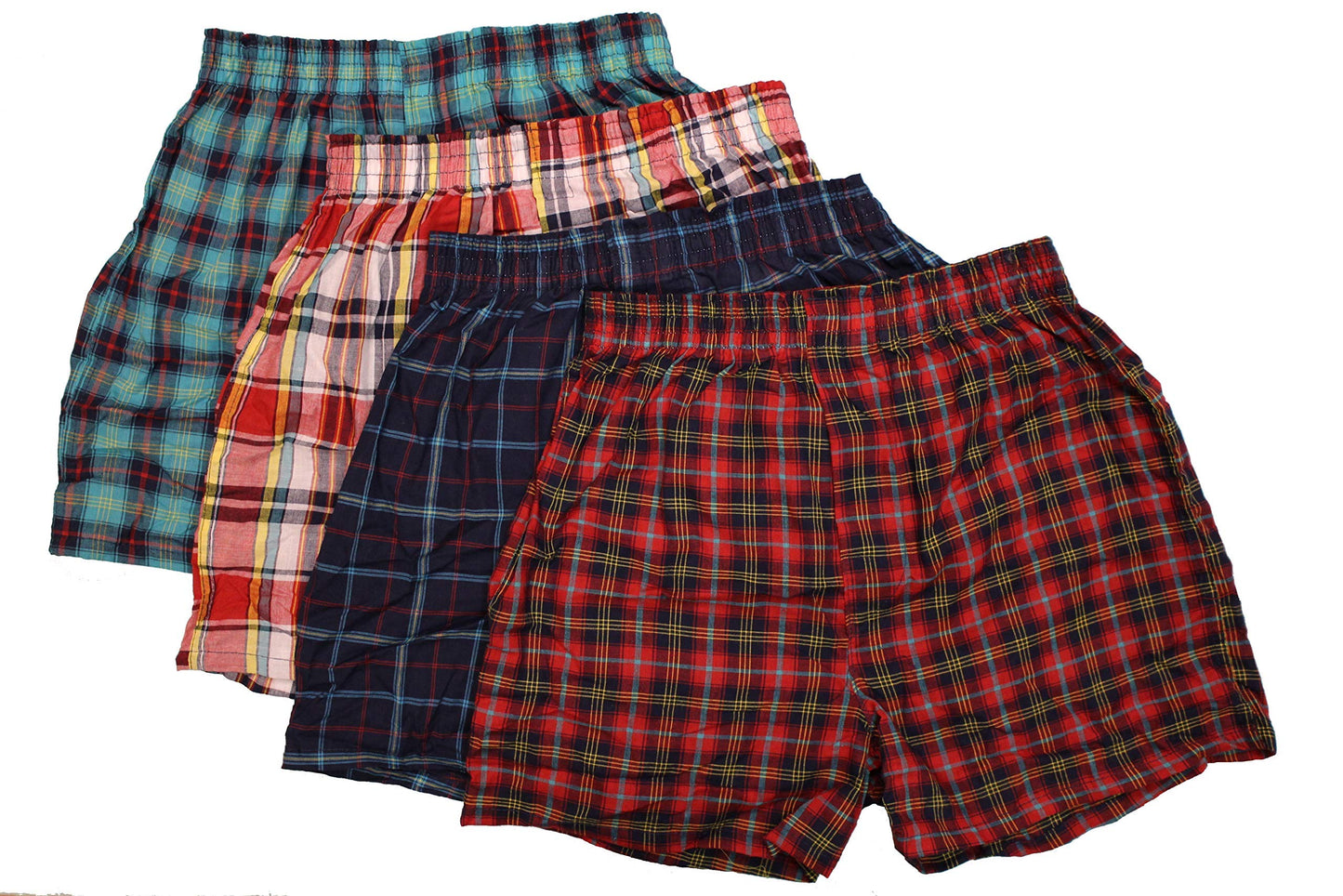 Fruit of the Loom 4 Pack Boys' Assorted Tartan Woven Boxer (Large(14-16))
