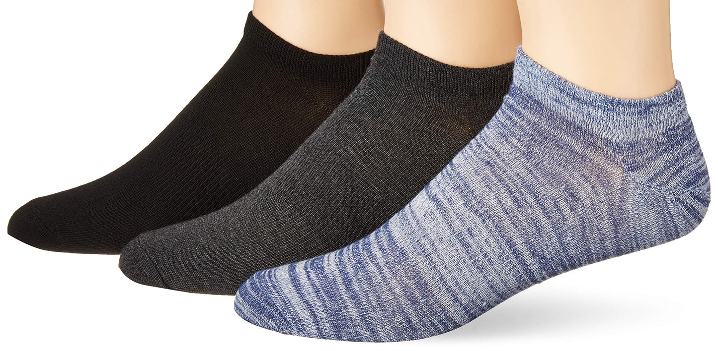 Hanes Men's No Show Socks, Blue/Dark Charcoal/Black Assorted, 6-12