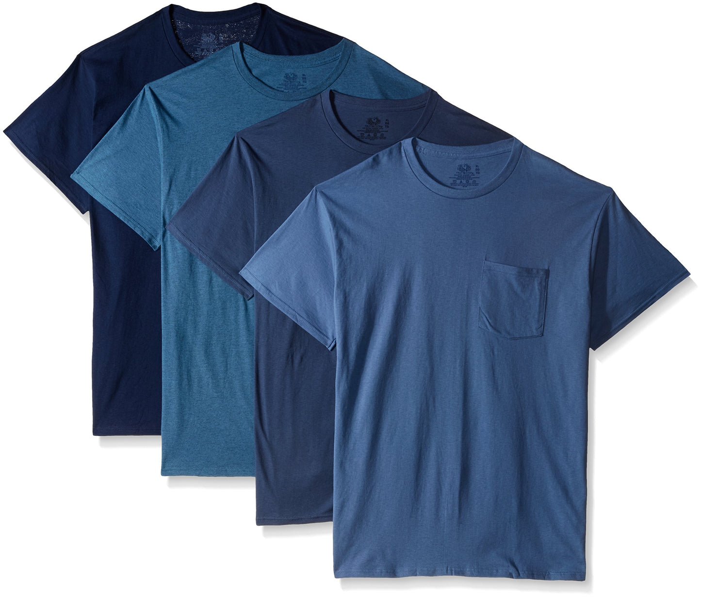 Fruit of the Loom Men's Pocket Crew Neck T-Shirt (Pack of 4), Assorted Blues, X-Large
