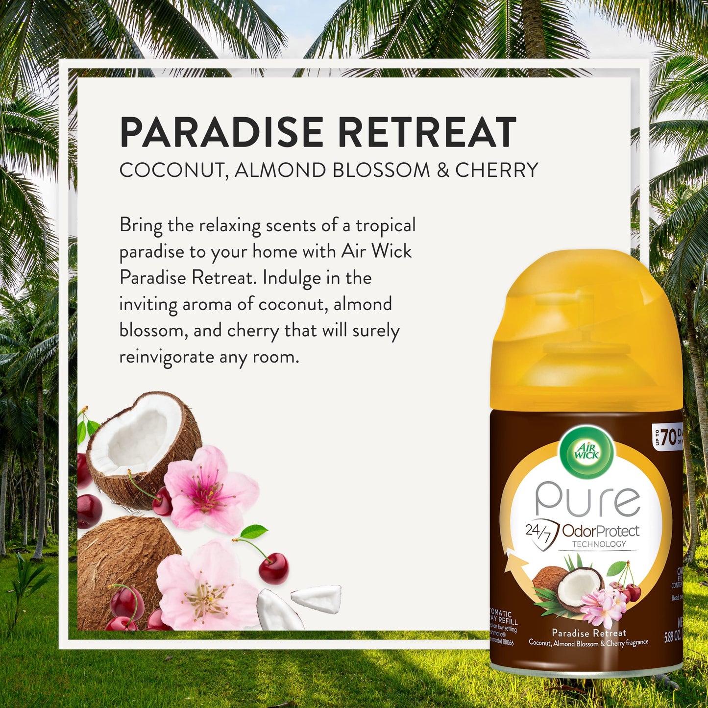 Air Wick Freshmatic Automatic Spray Air Freshener Refill, Paradise Retreat Scent, 5.89 Oz (Pack of 3)