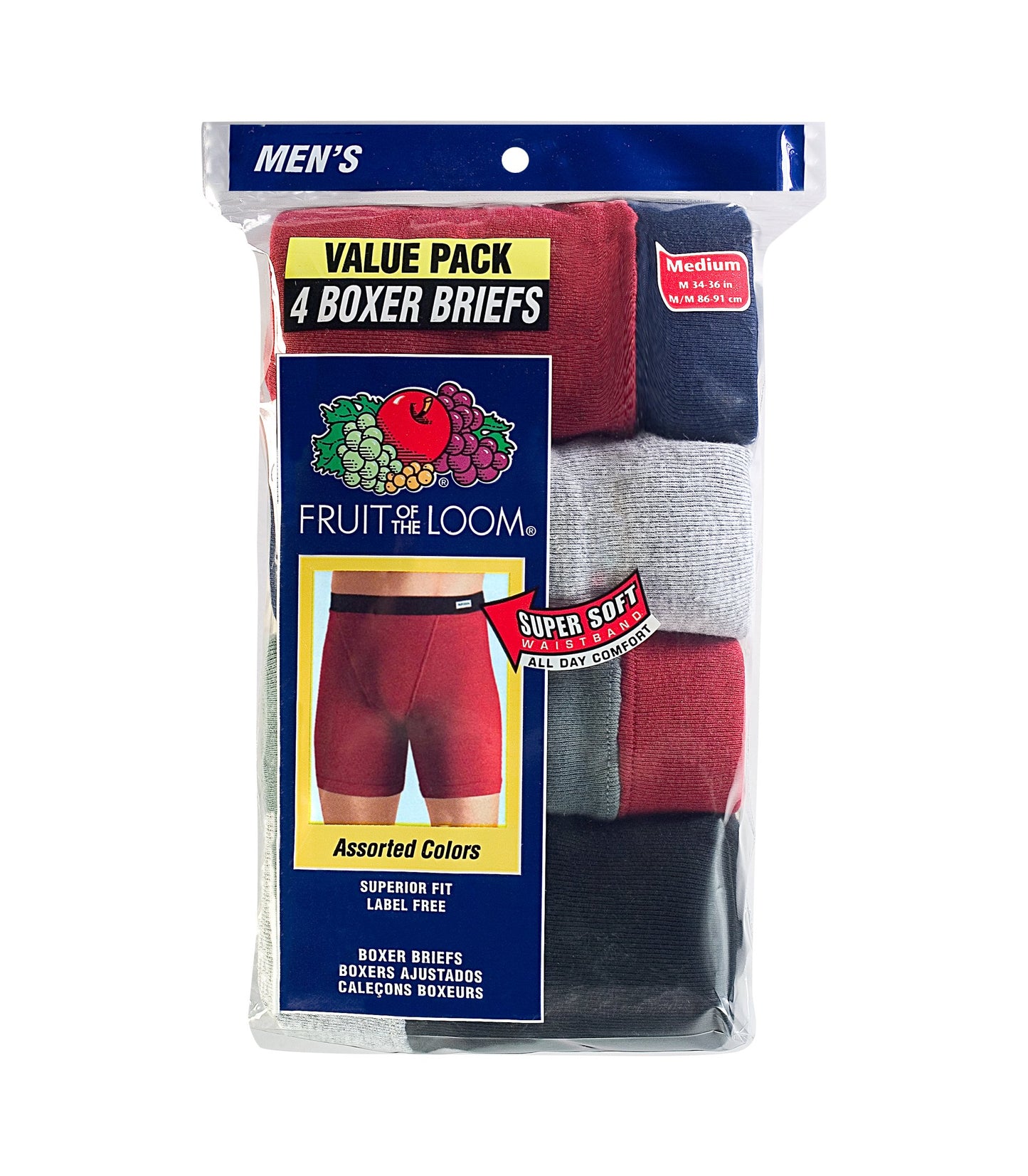Fruit of the Loom Men's Big Covered Waistband Boxer Brief, Assorted, XX-Large(Pack of 4)