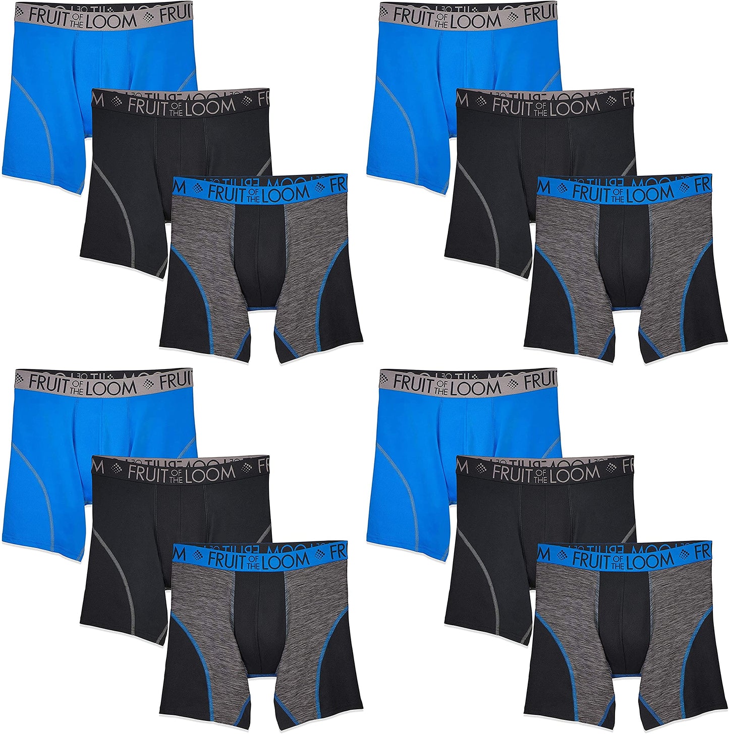 Fruit of the Loom Men's Breathable Boxer Briefs 12-Pack Performance Stretch Micro-Mesh Tri-Cool Support Pouch