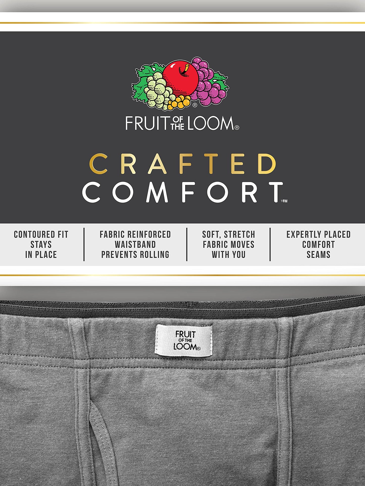 Fruit of the Loom Men's Crafted Comfort Stretch Boxer Briefs, Regular Leg-Covered Waistband-Assorted, X-Large