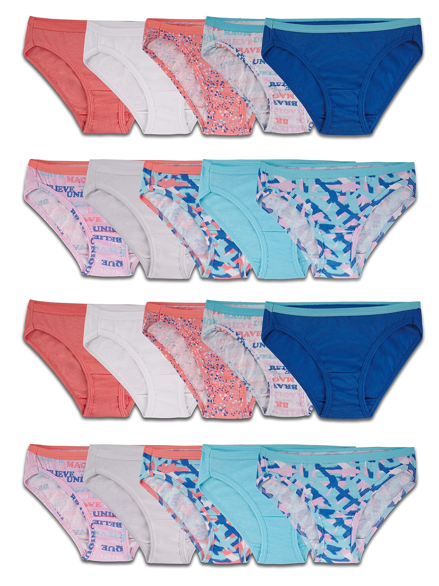 Fruit of the Loom Girls' Cotton Bikini Underwear Multipacks, 20 Pack-Fashion Assorted, 8