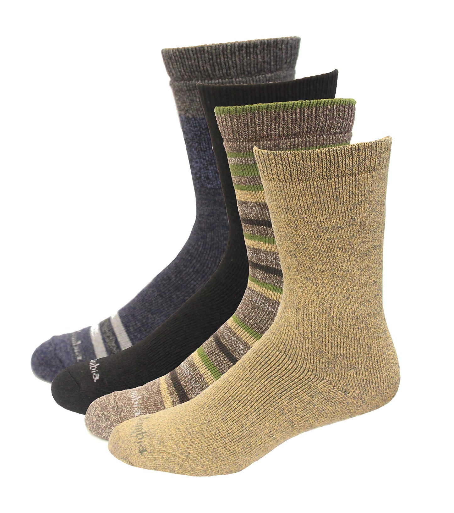 Columbia Men's Moisture Control Multi Stripe Crew Socks-4 Pairs, Brown/Khaki/Charcoal/Black, 6-12