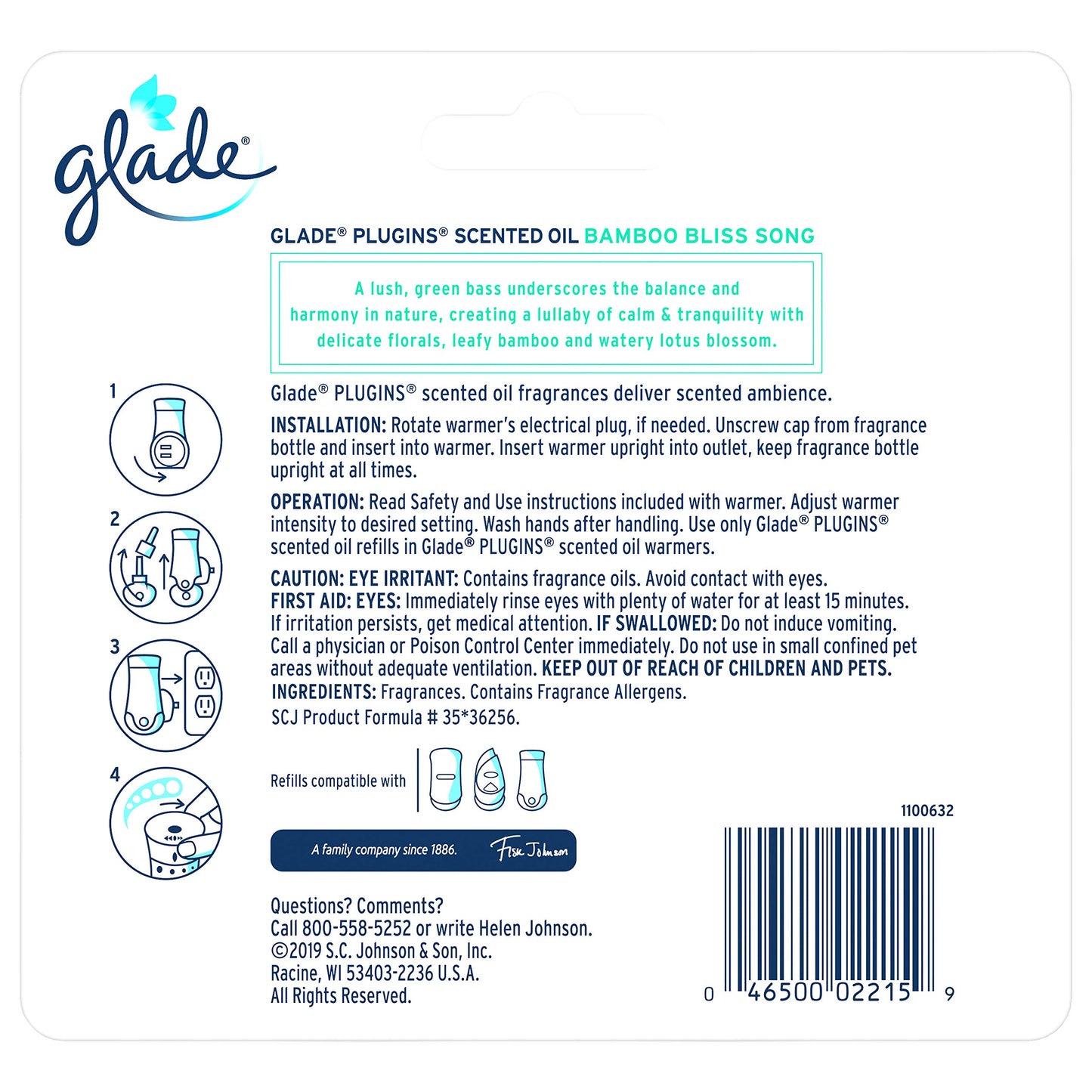 Glade PlugIns Scented Oil Air Freshener Refill - Limited Edition | Bamboo Bliss Song Scent - 3 Count Oil Refills Per Package (0.67 Ounce Each) - Pack of 2 Packages (Total - 4.02 Fl. Oz.)
