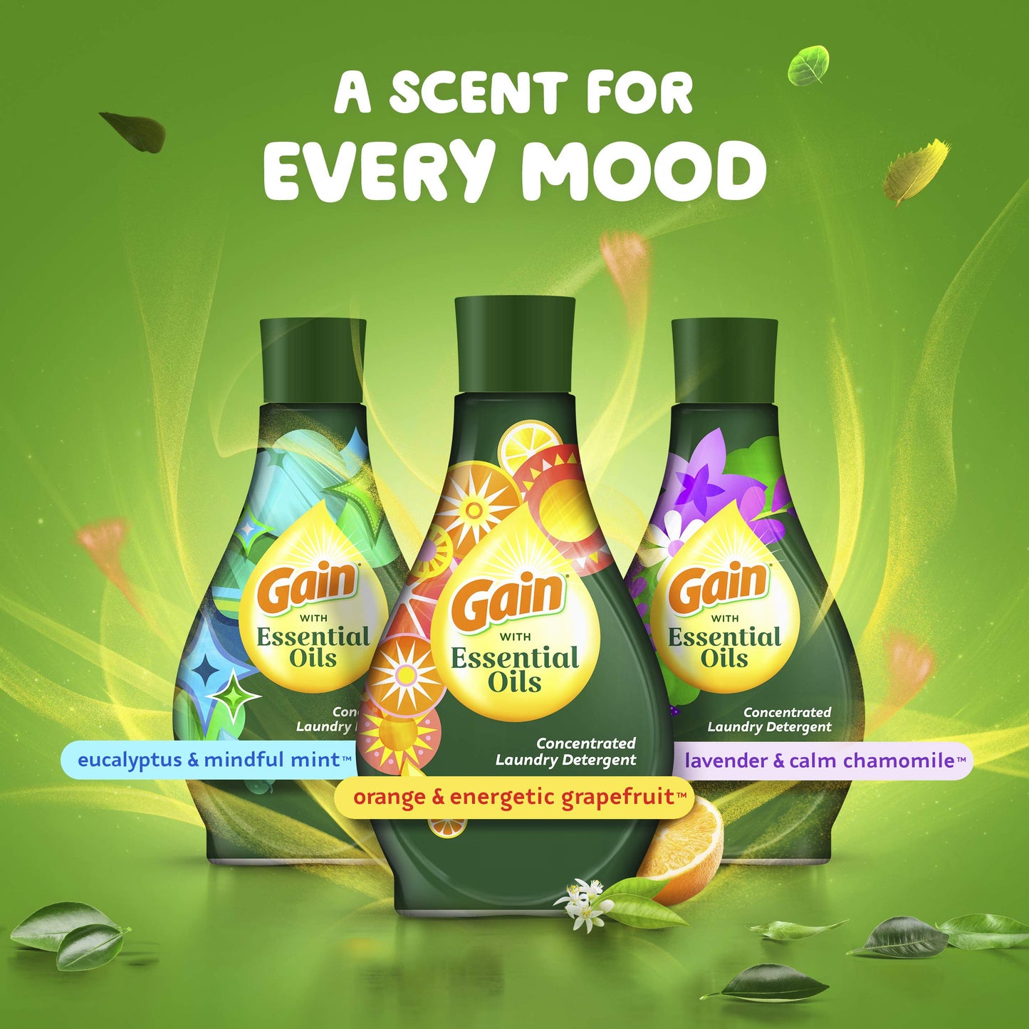 GAIN with Essential Oils Liquid Laundry Detergent, The Uplifting Scent, Orange & Energetic Grapefruit, 2 Count