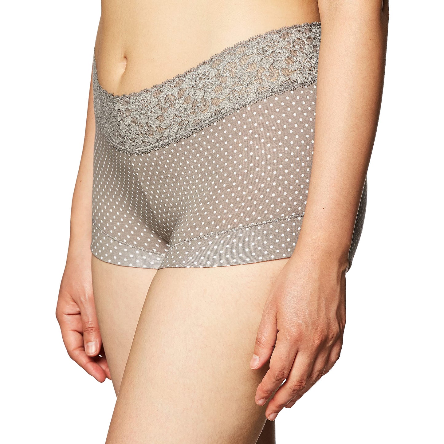 Maidenform Women's Dream Cotton with Lace Boy Short, Steel Grey Dot, 2X/9