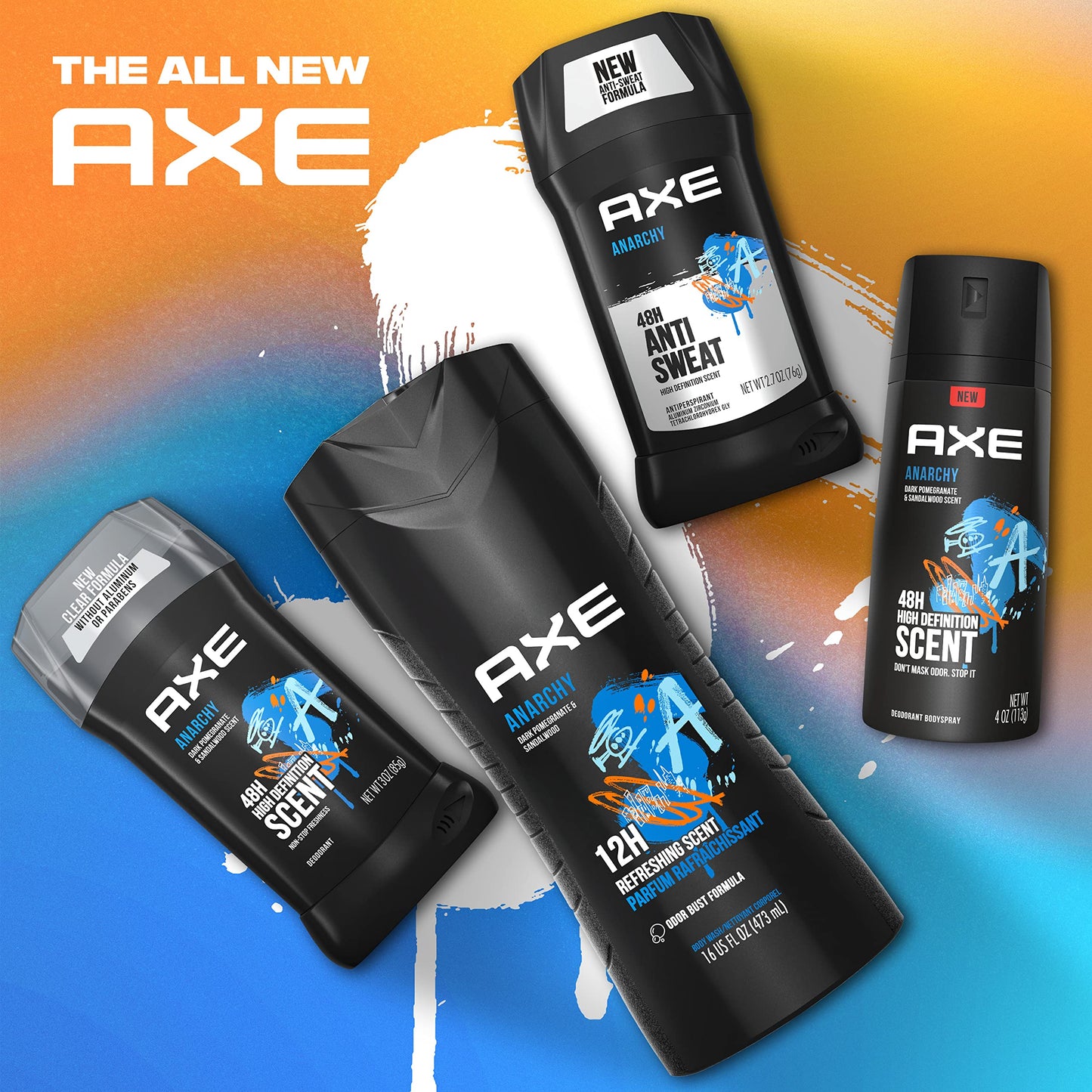 AXE Antiperspirant Stick For Men 48 Hour Sweat and Odor Protection For Long Lasting Freshness, Anarchy Dark Pomegranate And Sandalwood Men's Deodorant 2.7oz 4 Count