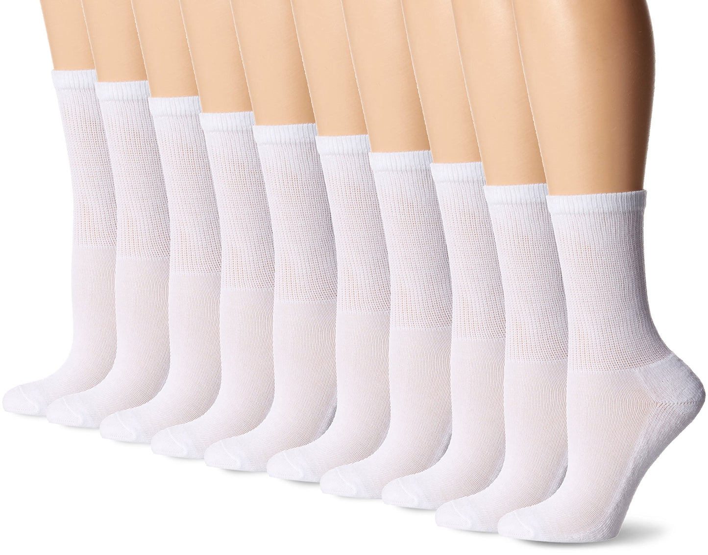 Fruit of the Loom Women's 10 Pack Cushioned Crew Socks, Whites, Shoe Size: 4-10