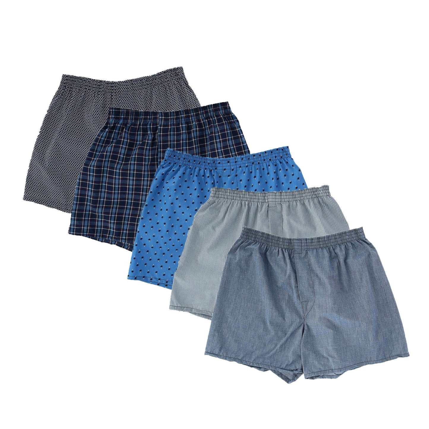 Fruit of the Loom Woven Boxers - 5 Pack (5P582) L/Print/Stripes Assorted
