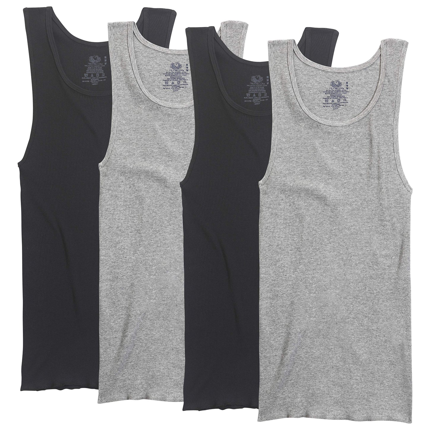 Fruit of the Loom Men's Big Contour Fit A-Shirt, Black/Gray, 3X-Large(Pack of 4)