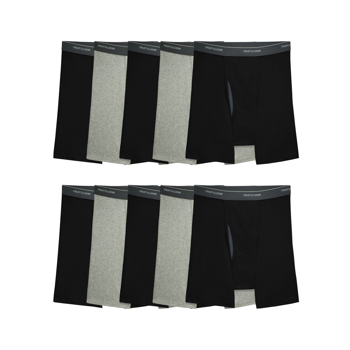 Fruit of the Loom Men's CoolZone Fly Boxer Briefs, Black And Gray 10 Pack