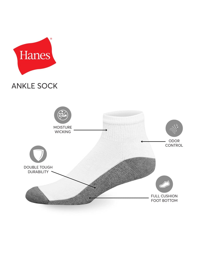 Hanes Double Tough Men's Ankle Socks, Max Cushion, 6-Pairs Size 10-13
